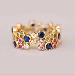 Boho Unregelmäßiger Bunter Zirkonia Ring Vintage Vergoldetes Kupfer Blasen Cluster Ring Für Damen Leichter Ethnischer Designer Fingerschmuck
