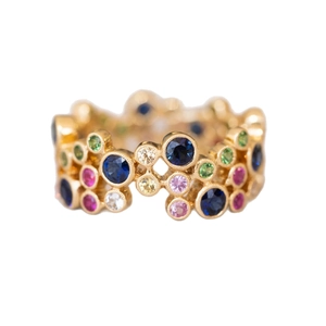 Böhmischer Goldring mit bunten Zirkoniasteinen und unregelmäßigem Blasen-Design