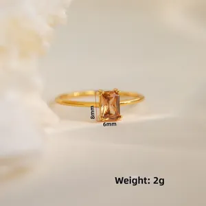 Detail view of champagne square zircon ring measuring 8mm x 6mm and weighing 2g