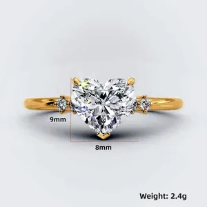 Herz-Moissanit-Ring in Gold, Größe 9x8mm, Gewicht 2,4g, elegantes Schmuckgeschenk für Frauen