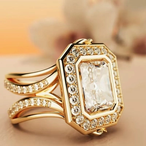 Luxurious Square Zirconia Halo Ring For Women Copper Gold Silver Plated Elegant Geometric Engagement Wedding Statement Finger Jewelry