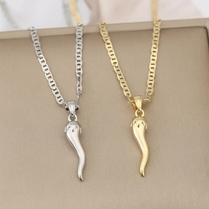 Mode Koperen Cornicello Chilipeper Hanger Ketting Voor Vrouwen Goud Zilver Gegalvaniseerd Italiaanse Hoorn Geluk Sieraden Cadeau