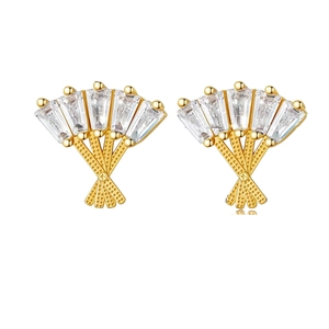Vintage fächerförmige Goldohrstecker mit funkelnden Trapez-Diamanten für Damen