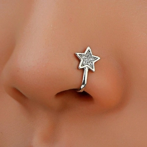 Faux piercing nez en U avec étoile argentée et cristaux micro-pavés étincelants