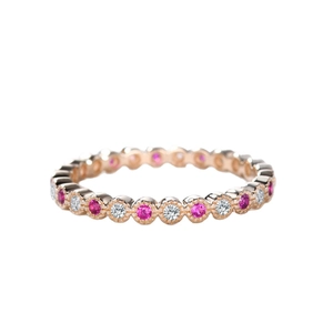 Anello eternity in oro rosa con gemme rosa e zirconi bianchi tondi alternati