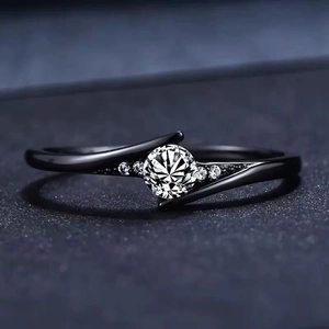 Anello in Rame Galvanizzato Nero Minimalista Per Uomo Donna Design a Incrocio Con Zirconia Tonda Gioielli Moda Regalo Festa