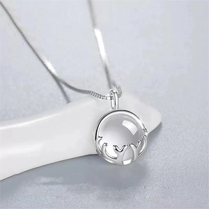 Copper Zirconia Deer Horn Pendant Necklace Silver Plated Round Stone Box Chain Women Elegant Birthday Gift Jewelry