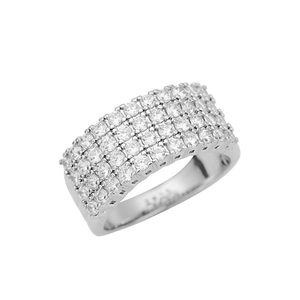 Lussuoso anello in argento sterling S925 con quattro file di zirconi brillanti