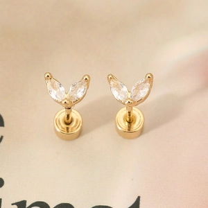 Exquisite 18K gold butterfly wing stud earrings featuring marquise-cut cubic zirconia
