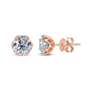 Elegante 925 Sterling Silber Roségold Ohrstecker mit Sechs-Krallen-Moissanit-Fassung