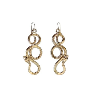 Unique golden snake wrap earrings with intricate scale texture and long hook design