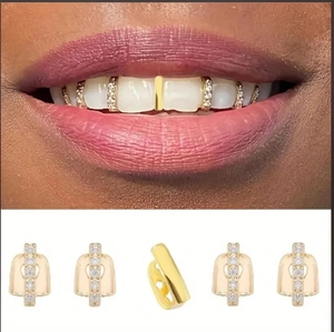 Hip hop gouden tanden grillz set met hol hartvormig ontwerp en glimmende diamanten