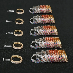 Minimalist geometric CZ hoop earrings in gold silver rose gold finishes 5mm to 9mm