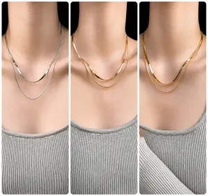 Détail du collier double rang avec chaîne serpent en or et argent sur un mannequin