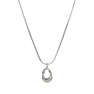 Polished silver titanium steel necklace featuring a hollow teardrop pendant on a snake chain