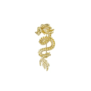 Golden dragon brooch with sparkling white cubic zirconia for suits and coats