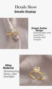 Detailansicht eines goldenen Drachen-Zodiak-Rings mit Zirkonia-Inlay und Legierung