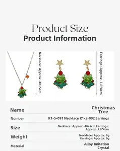 Maattabel voor kerstboom hanger ketting en oorbellen set in legering en kristal