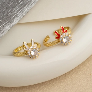 Anello drago dorato regolabile con zircone dal design rotante per donna estetica lusso