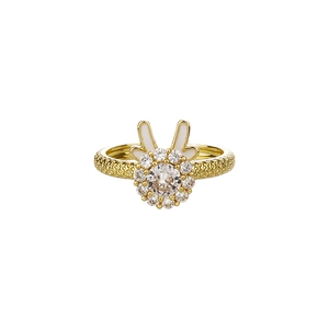 Anello drago dorato rotante con zircone cubico e dettagli decorativi a orecchie di lepre
