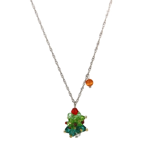 Charmante kleurrijke kristallen kerstboom hanger ketting met zilveren gedraaide schakels