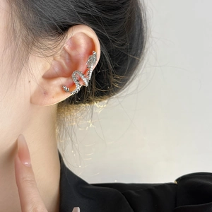 Silver dragon ear cuff with micro-set zircons in a punk-style non-pierced design