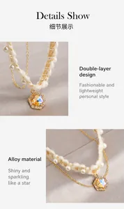 Makro-Detail von Schneeflocken-Zirkon-Anhänger mit Textilstoff und Goldketten-Lagen