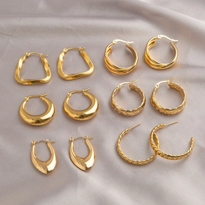 Chic gold-plated titanium steel geometric oval and textured hoop earrings collection