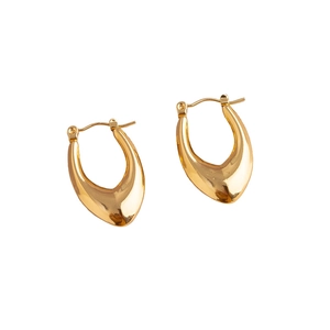 Polished golden stainless steel U-shaped chunky hoop earrings with a teardrop design