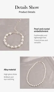 Detailed close-up of French vintage pearl and zircon necklace with elegant alloy clasp