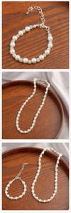 Detailed view of pearl necklace and bracelet set with sparkling rhinestone spacer beads