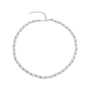 Elegant French vintage pearl necklace with diamond-encrusted spacers and lobster clasp