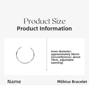 Size details of Mobius titanium steel bracelet showing 58mm diameter and 18cm circumference