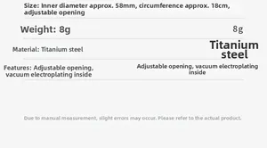 Detailed size chart for Mobius titanium steel bracelet showing 58mm diameter and 18cm length