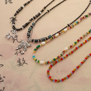 Etnische retro kralenketting met vlinder- en wolkenhanger in Chinese stijl