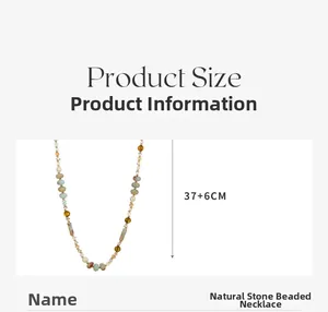 Size guide showing a 37+6cm adjustable length for the natural stone and pearl necklace