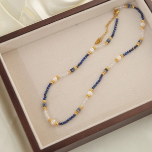 Vintage Natural Stone Freshwater Pearl Beaded Necklace For Women Stainless Steel Crystal Bohemian Choker Jewelry Gift