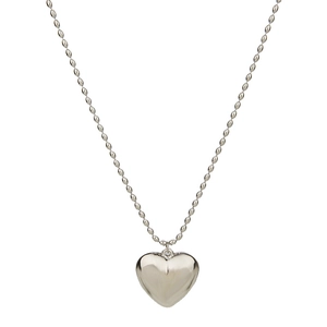 Collar con colgante de corazón 3D plateado pulido y cadena de bolas de metal para mujer