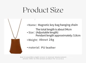 Specifiche dettagliate delle dimensioni per il portachiavi magnetico in pelle con cordino
