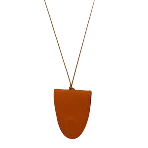 Minimalist orange leather bell-shaped keychain necklace with long cord strap