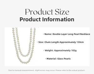 Size chart for 130cm double-layered long pearl necklace with material specifications
