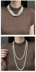 French vintage multi-layer pearl necklace showing long and short layered styles