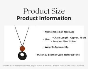 Tableau des tailles pour collier pendentif en obsidienne noire avec dimensions et cordon