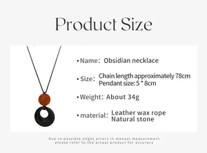 Guide des tailles montrant les dimensions du collier en obsidienne avec cordon noir