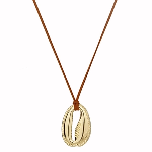 Collana con ciondolo a conchiglia dorata con cordino intrecciato marrone stile boho