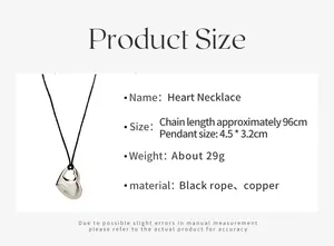 Maatspecificaties voor hartjesketting met 96cm ketting en koperen hartvormige hanger
