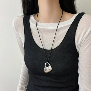 Zilveren Hart Hanger Halsketting Voor Dames Koper Gepolijst Hol Letter Hart Zwart Koord Lange Ketting Minimalistische Sieraden