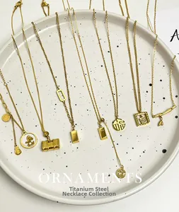 Titanium steel gold necklaces collection with fortune pendant and bar design