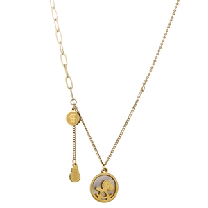 Retro gold steel necklace with rocking horse pendant and mother of pearl detail