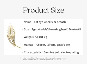 Detail van de luxe kattenoog tarwe-aar broche gemaakt van koper en gouden plating